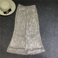 【CW】 SiDaiMi Heavy Industry And Fashionable Sequined Skirt Split Medium Length Hip Wrap Ski