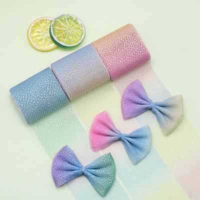 hot【cw】 6cm/8cmx5yards Gradient Tulle Roll Dots Mesh Fabric Childrens Orgarment Hair Bow Accessories