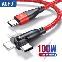 AUFU USB หมุนได้180 C เป็น Type C สาย PD 100W ชาร์จเร็วสายดาต้าสายชาร์จแบตเตอรี่สำหรับ Macbook Xiaomi POCO Samsung สาย USB-C