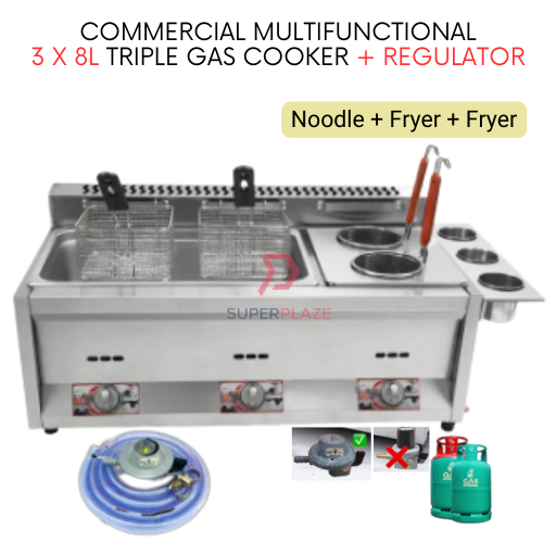 Noodle Fryer 3 x 8L With Regulator Triple Gas Commercial