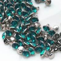 〖Maximus metals〗ใหม่100เซ็ต8มิลลิเมตร Indicolite สีฟ้าอะคริลิคริสตัล Rhinestone Rivets กระดุมเงินหนังหัตถกรรม DIY จัดส่งฟรี