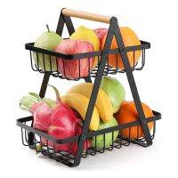 2-Tier Metal Fruit Basket Portable Kitchen Storage Countertop Shelf Rack for Fruits Vegetables Household Toiletries