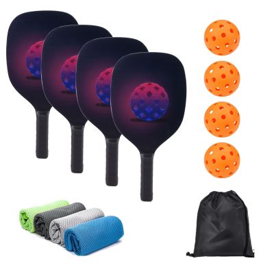 Pickleball Paddles Set Rackets With 4 Premium Wood Pickleball Paddles4 Balls4 Cooling Towels and Carrying BagIndoor Outdoor