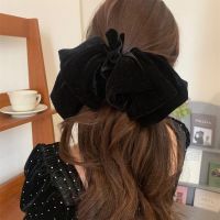 [COD] Korean autumn and winter bright velvet fluffy bow hairpin 2022 new hair accessories back head clip headdress female