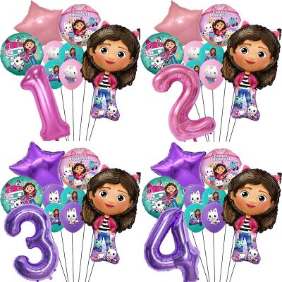 Gabby Dollhouse Pink Purple Number Balloon 1 2 3 4 5 st Girl Birthday Party Decoration Baby Shower Supplies Kids Toy Globos Sets Balloons