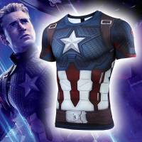 Sy1 เสื้อยืดลําลองแฟชั่นสําหรับผู้ชายแขนสั้นพิมพ์ลาย Captain America Compression Training Avengers Endgame