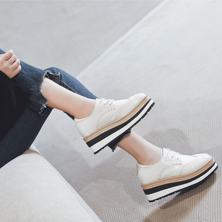 สไตล์ญี่ปุ่น-2023-รองเท้าแพลตฟอร์ม-bullock-แบบใหม่ส้นลาดกันน้ำแพลตฟอร์มรองเท้าเดียวผู้หญิงเพิ่มความสูงด้านในลำลองสไตล์อังกฤษ