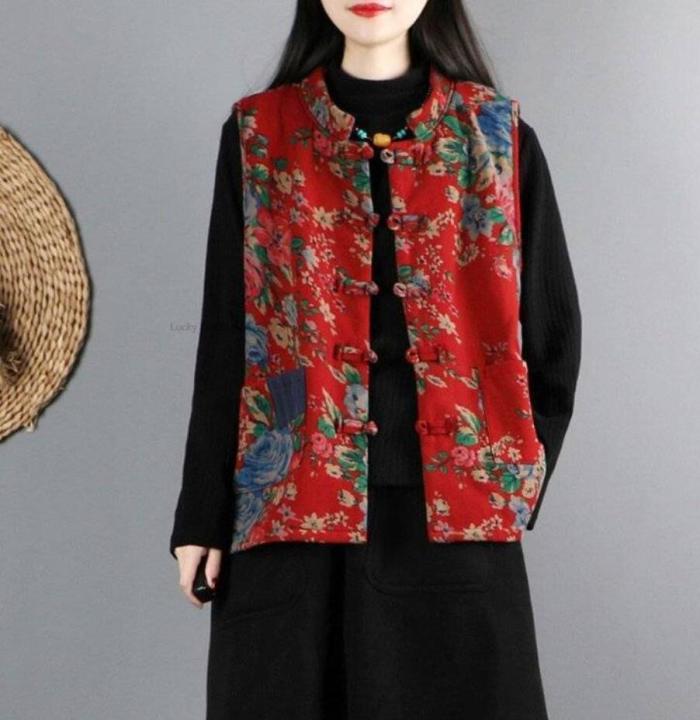 hanfu-สไตล์ประจำชาติจีนเสื้อเสื้อแจ็คเก็ตเสริมไหล่ผู้หญิง-เสื้อ-hanfu-เสื้อกั๊กสีแดงฤดูใบไม้ผลิวินเทจสไตล์ตะวันออกที่สง่างาม