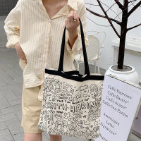 [Spot] 2752 Ins Style Graffiti English One-Shoulder Portable Canvas Bag Shopping Bag Schoolbag Female Personalized Printing