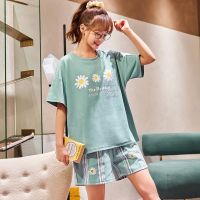 【JH】BZEL Flowers Pattern Pajamas Women Summer Short Sleeves Shorts Sleepwear Cotton Pijama Mujer Comfort Nightwear Plus Size Pyjamas