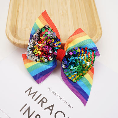 กิ๊บหนีบผมสีรุ้งติดเลื่อม เลื่อมสีรุ้ง กิ๊บ กิ๊บสีรุ้ง กิ๊บติดผม กิ๊บเลื่อม สีรุุ้ง โบว์สีรุ้ง โบว์ ขนาด 4.5" LGBT Rainbow Pride Sequin Hair Clip Accessories