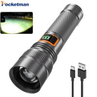 Pocketman ไฟฉายยุทธวิธีไฟฉายอลูมิเนียมลูเมน LED สูงไฟฉายแบบชาร์จไฟได้ไฟฉายสว่างที่สุดกันน้ำ