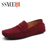 Spring Suede Leather Men Casual Shoes Luxury Loafers Italian Genuine Leather Driving Moccasins Slip on Mens Shoes Plus Size