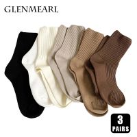 3 Pairs Cotton Socks For Women High Quality Casual Harajuku Retro Solid Color White Korea Fashion Female Crew Tube Long Sock