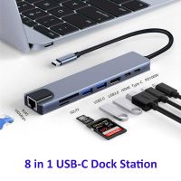 MZX 8 In 1แท่นวางมือถือ Concentrator HDMI เข้ากันได้ RJ45 100เมตร USB ฮับ3.0 2.0 PD 100W อะแดปเตอร์ Dock Splitter Type C แล็ปท็อป PC