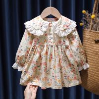 Cute Baby Girls Floral Princess Dress Spring Autumn Korean Style Long Sleeve Peter Pan Collar Kids Girl Dresses 2023 New 1-6Y  by Hs2023