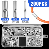 200PCS ฉนวนก้นขั้วต่อ Ferrules สายไฟ Terminal ทองแดงเปลือยกระป๋อง CRIMP TERMINAL 0.5-6mm2 22-10AWG-Jiieu