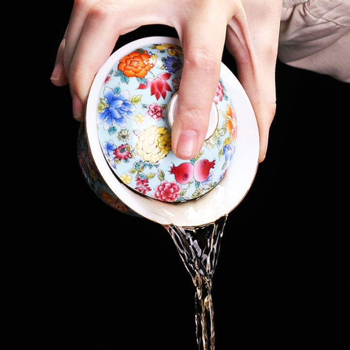 hmlove-พอร์ซเลนสีขาว-sancai-gaiwan-สีเคลือบปกชามฝาจานรองวินเทจที่ทำด้วยมือชาหม้ออบ-t-eaware-ชุดของขวัญ200มิลลิลิตร