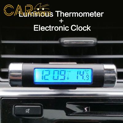 2 In 1 Electronic Clock เครื่องวัดอุณหภูมิ Clip-On Digital Blue Back Light Portable Car Digital Time Clock Lcd Digital Display Screen
