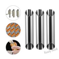 【Ready Stock】 ♈ C14 6Pcs Stainless Steel Cannoli Tubes Spiral Croissants Molds Baking Tube DIY Roll Moulds Pastry Cream Horn Bread Mold