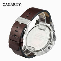 Luxury Mens Watches Quartz Watch Men Fashion Wristwatches Leather Watchband Date Dual Time Display Military Watches Men Cagarny