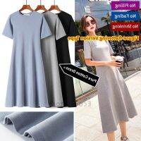 COD tjjs079 Womens Short Sleeve Dress A Line Tea Dress Pure Cotton All-match Dress