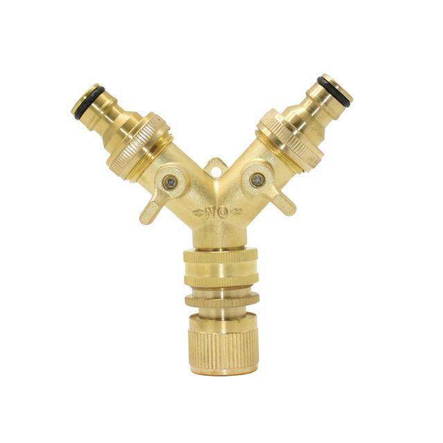 brass-3-4-inch-thread-2-way-garden-tap-water-splitter-copper-y-irrigation-valve-5-8-quot-quick-connector-cranes-adapter-1pcs