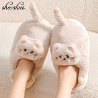 Shevalues New Cute Cat Slippers For Women Men Home Furry Slippers Indoor Kawaii Floor Shoes Non-slip Fluffy Winter Warm Slippers