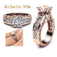 Luxury Flower Ring For Women With 10mm Round Cut Cubic Zirconia Romantic Wedding Engagement Rings Jewelry #5-12 Size