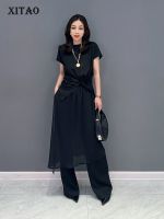 XITAO Black Pants Casual Chiffon Patchwork Women Personality Fashion Loose Casual Pants