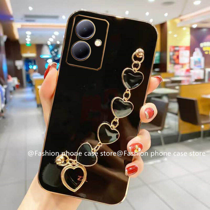 เคสโทรศัพท์-vivo-y27-4g-5g-2023-phone-case-เคส-vivo-y78-5g-หรูหราสีสันลูกกวาดเคสนิ่มซิลิโคนพร้อมสร้อยข้อมือรูปหัวใจ