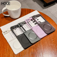 HOCE เคสโทรศัพท์สีเมทัลลิคเหลวสำหรับ Samsung Galaxy Z Flip 5 4 3 5G เคสชาร์จไร้สายฝาหลังกันกระแทกระบบแม่เหล็ก