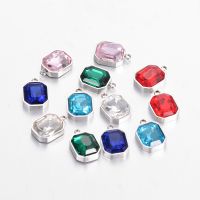 5pcs/lot Stainless Steel Rectangle Glass Crystal Charms DIY Connection Earrings Necklace Bracelet Jewelry Making