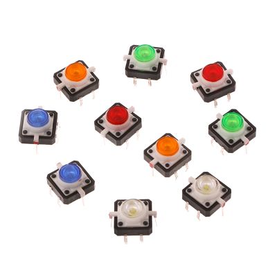 10ชิ้นไฟ LED ชั่วขณะสัมผัสชั้นเชิงปุ่มกดสวิทช์12X12X7.3Mm 5สี