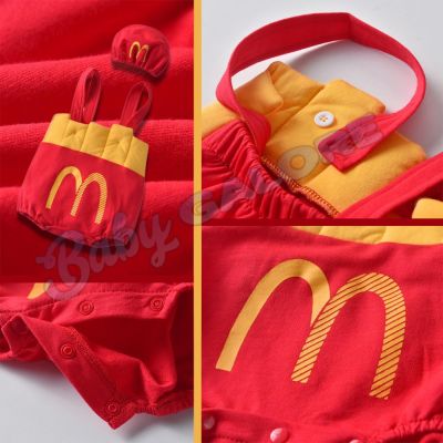 Infant Baby Girls boys French Fries Set Kids Toddle Birthday Cotton Costume Cartoon Triangle Romper+Hat+T-shirts
