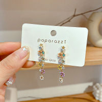 New Korean Shiny Crystal Colorful Flower Long Earrings For Women Elegant Party Dangle Pendientes Jewelry Gifts