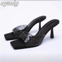 Spring and summer2023new high-heeled shoes with thin heels high-heeled PVC flat belt sandals square head simple womens shoes