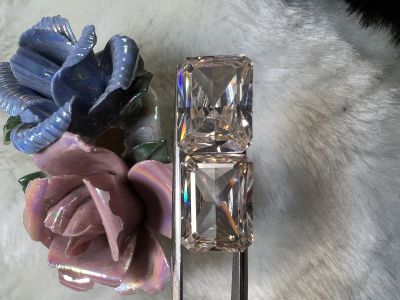 CZ คิวบิกเซอร์โคเนีย เพชรรัสเซีย Cubic Zirconia รูป.แปดเหลี่ยม สี แชมเปญ  American diamond stone   11X15 MM  ( 2 PCS)หนักรวม 35 กะรัต  CARATS ....(2 เม็ด)