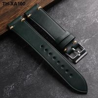 genuine leather strap 20 22MM green red wear-resistant dark suitable for mens soft bracelet retro old