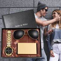 （QIQI tool）  Luxury GoldWatches Credit Card CaseSet Fashion Business MenMale Gifts For Husband Boyfriend With Box