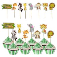 【YF】 24pcs Jungle Toppers Picks Birthday Decoration Kids Baby Shower Favors