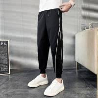 GISU MALL-New Versatile slim fitting youth trend, summer mens cropped pants, mesh red sports casual pants