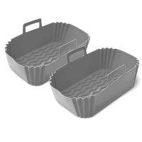 Set Of 2 Silicone Pot For Ninja Fryer- Silicone Fryer Liners Reusable Parts For Double Fryer Fryer Basket Grey