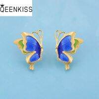 QEENKISS EG5212 Fine Jewelry Wholesale Fashion Woman Bride Girl Mother Birthday Wedding Gift Butterfly 24KT Gold Stud Earrings