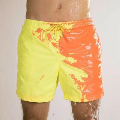 Mens Summer Discoloration Swimming Trunks Magical Change Color Beach Shorts Quick Dry Bathing Shorts Surfing Shorts Children