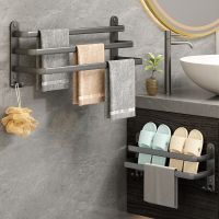 049HOME 1/2/3Layer Bathroom Towel Rack Aluminum Punch Free Towel Bar Bath Storage Accessories Hanger Organizer and Storage Rack