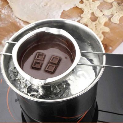 ▣ 304 Stainless Steel Chocolate Butter Milt Melt Ting Bowl Long Grip Handle DIY Pastry Cooking Dessert Baking Pastry Kitchen Tool