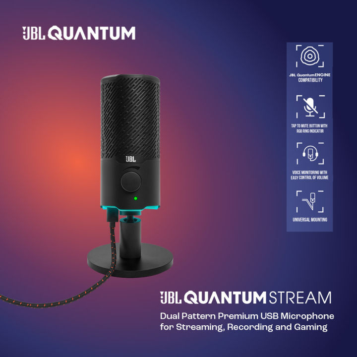 JBL Quantum Stream  Dual pattern premium USB microphone for streaming,  recording and gaming