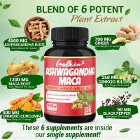 Ashwagandha Maca Root Boost - เทียบเท่าสมุนไพรขิง 7000 มก. - รองรับความเครียด อารมณ์ &amp; ความแข็งแรง - Ashwagandha Capsules Maca - 120 แคปซูล