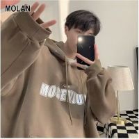 MOLAN เสื้อฮู้ดผู้ชายเสื้อฮู้ดพิมพ์ลายโมโนแกรมสำหรับผู้ชายเสื้อโค้ทฮิปฮอปแนวสตรีททอดแบบบางใหม่เสื้อกันหนาวมีฮู้ดฤดูหนาวเสื้อยอดนิยมหนามากสำหรับฤดูหนาว